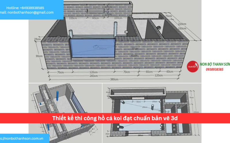 Thiết kế thi công hồ cá koi đạt chuẩn bản vẽ 3d