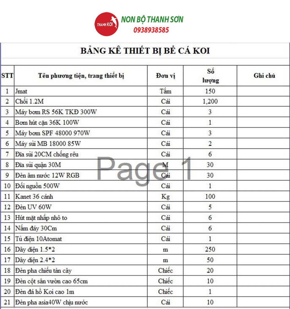 Chuẩn bị vật tư thiết bị máy móc để xây dựng hồ cá koi